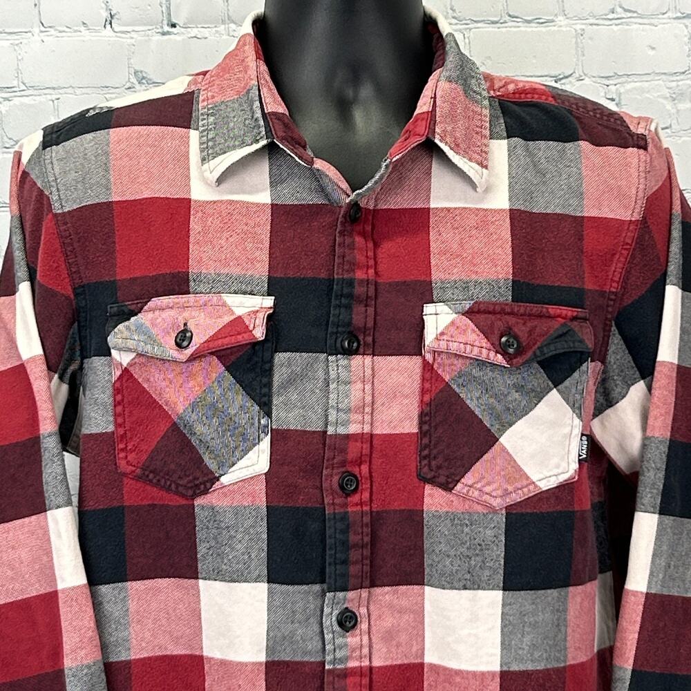 Vans Flannel Button Front Shirt Red Check Plaid Skater Skateboarding L Large